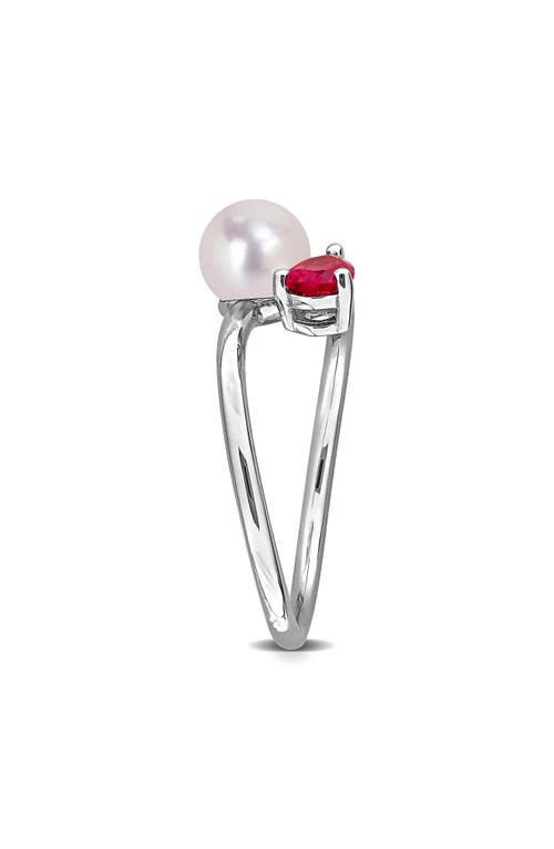 Delmar 6-6.5mm Cultured Freshwater Pearl & Stone Bypass Ring In Red