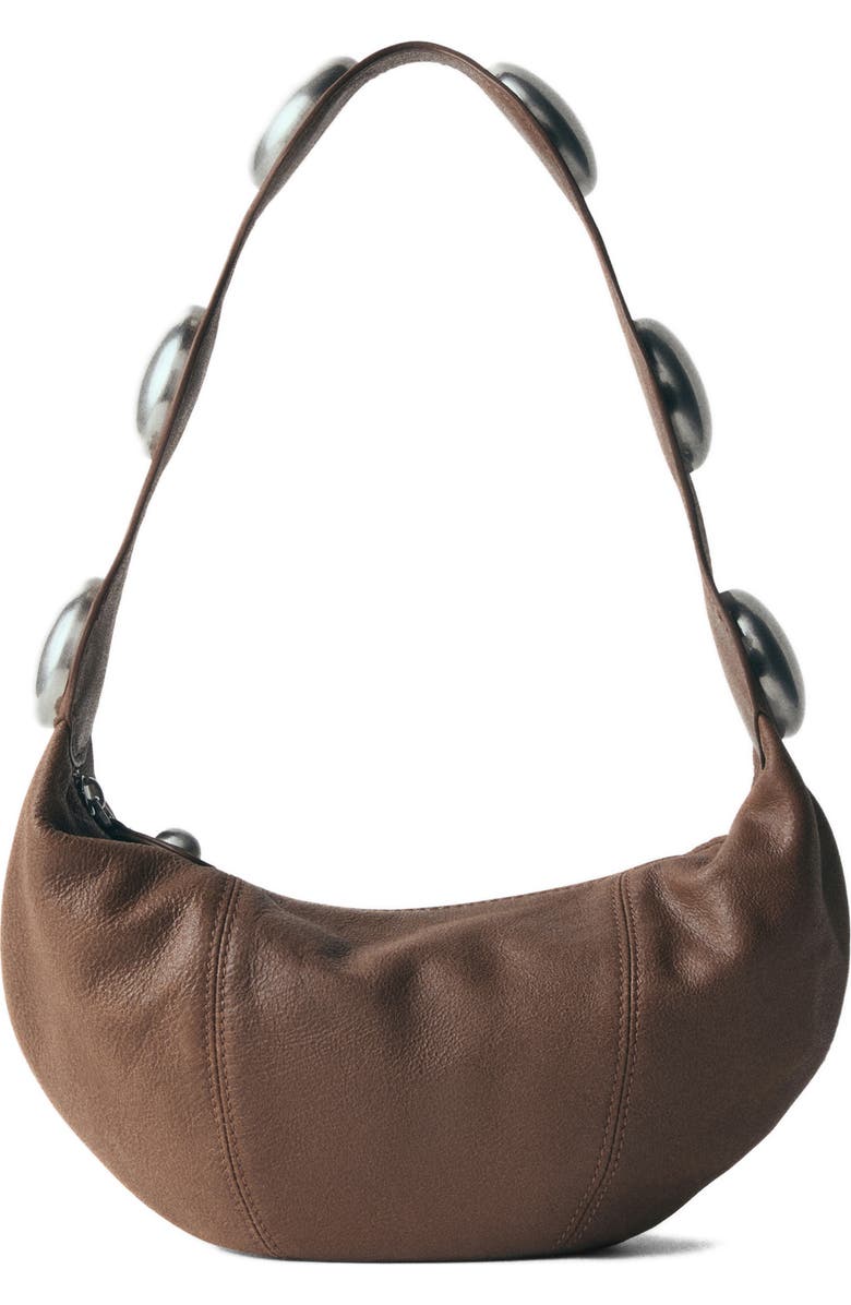 MANGO Studded Leather Hobo Bag, Main, color,