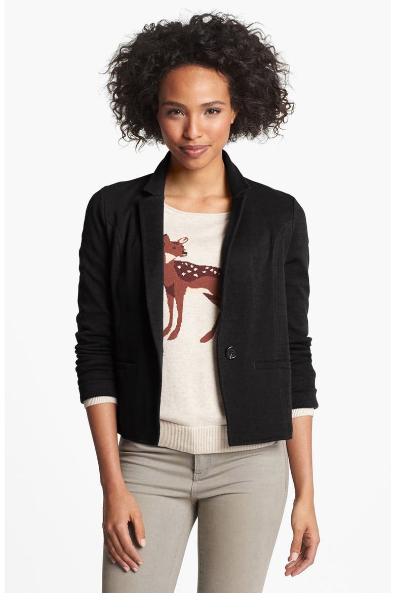Cotton Knit Blazer, Main, color, BLACK