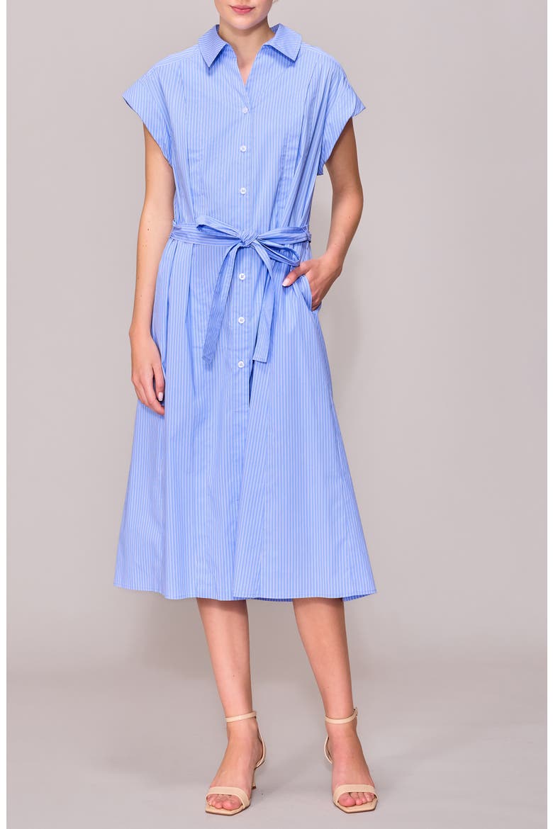 Cap Sleeve Shirtdress, Main, color, BLUE/ IVORY STRIPE