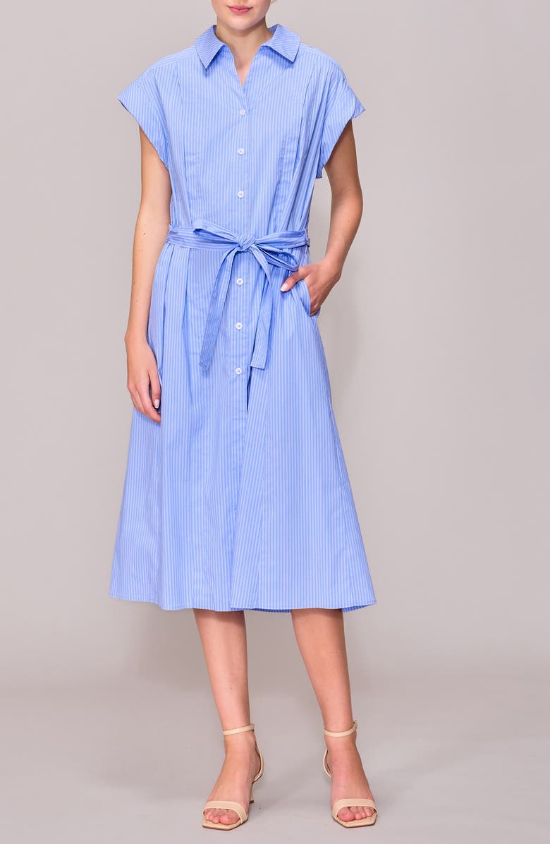 MELLODAY Cap Sleeve Shirtdress, Main, color, Blue/ Ivory Stripe