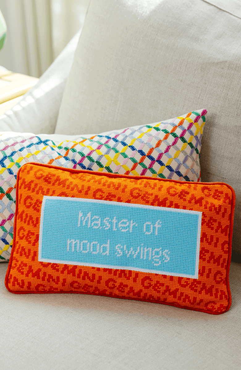 Furbish Gemini Needlepoint Pillow, Alternate, color, Orange