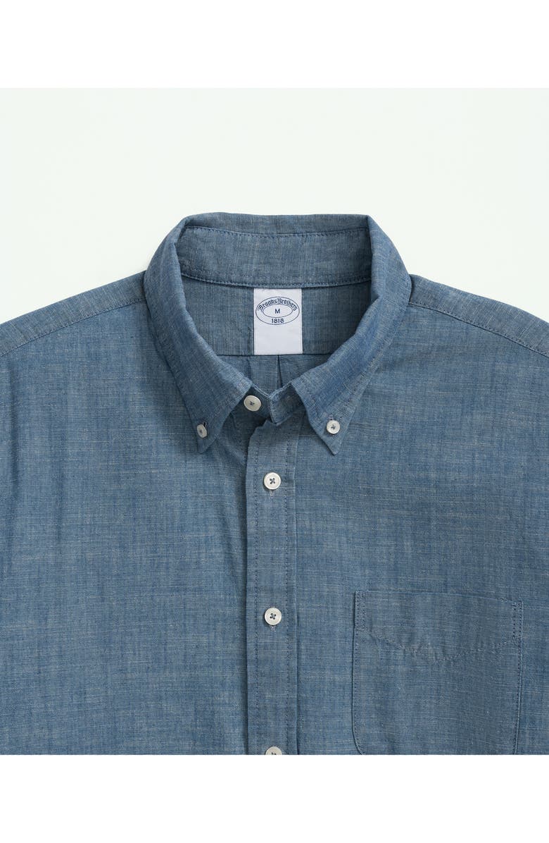 Brooks Brothers Regular Fit Cotton Chambray Button-Down Shirt, Alternate, color, Chambray Dark