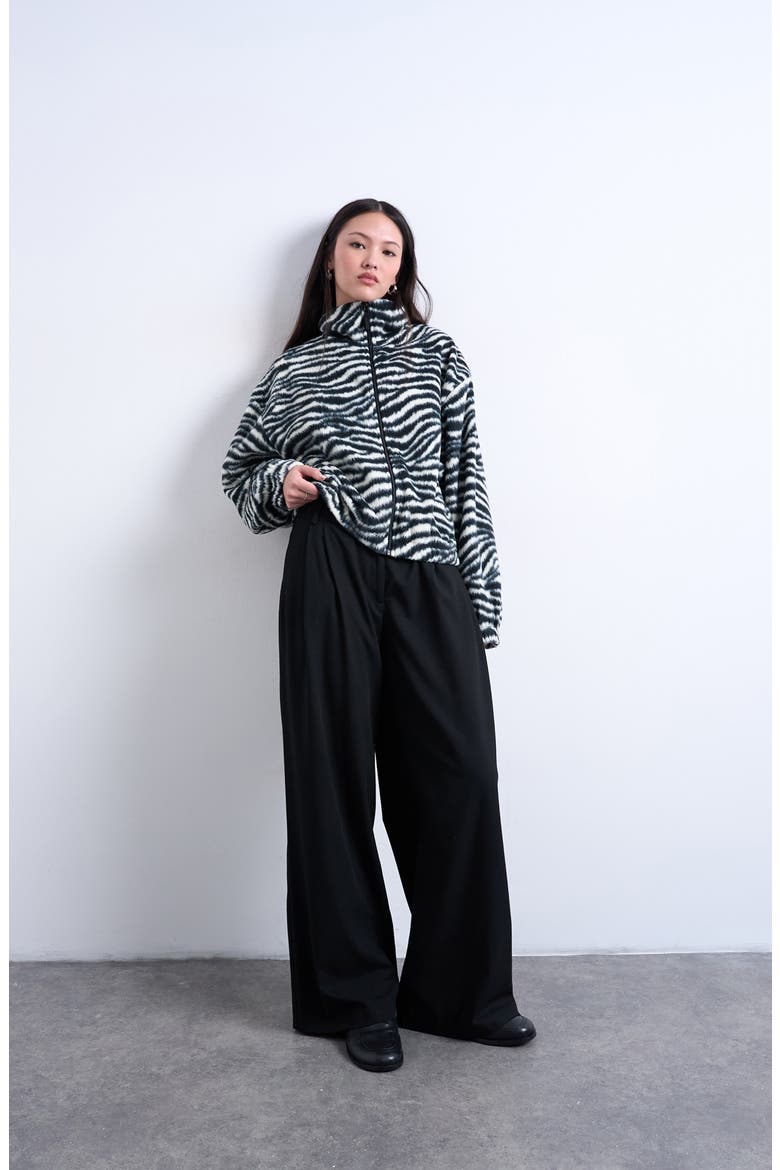Zebra Zip Through Fleece Jacket, Alternate, color, BLACK MULTI