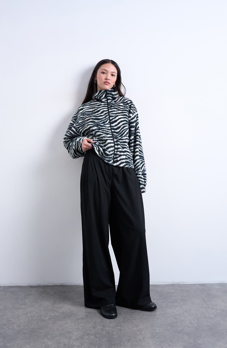 Topshop Zebra Zip Through Fleece Jacket, Alternate, color, Black Multi