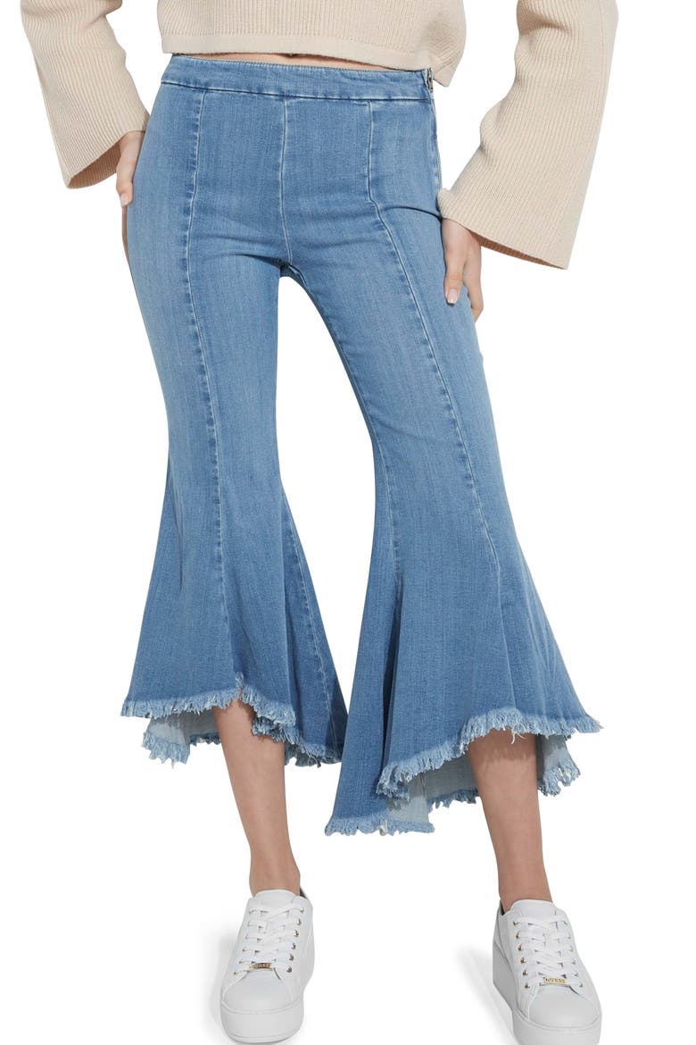 Sofia 1981 Frayed Ankle Flare Jeans, Main, color, BLUE