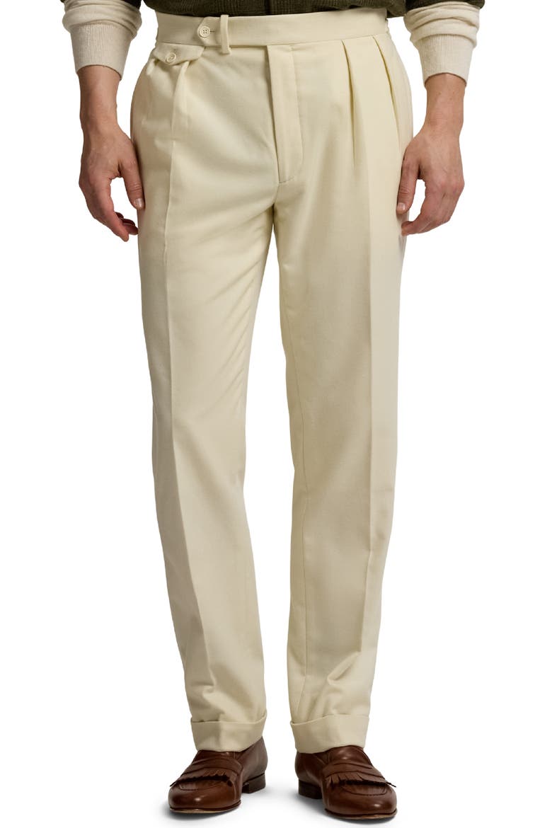 Ralph Lauren Purple Label Pleated Cream Wool Flannel Trousers (Men