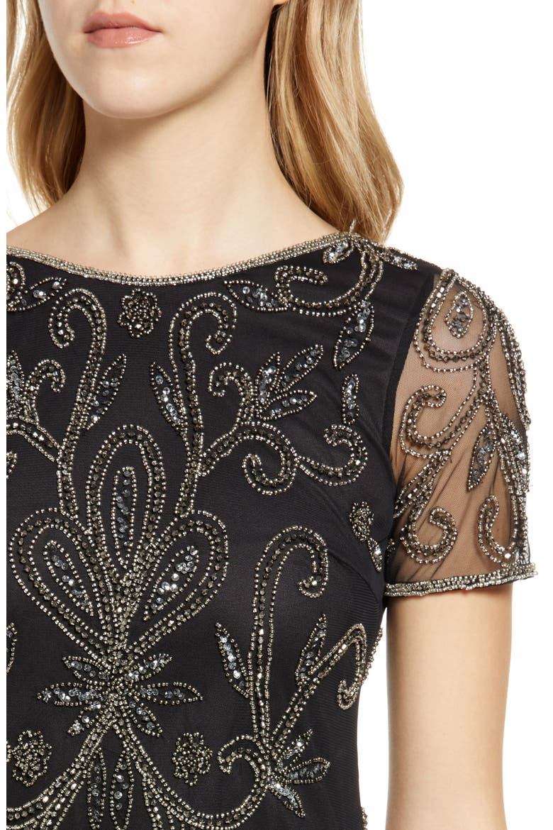 Beaded Illusion Mesh A-Line Gown, Alternate, color, BLK/ WHT