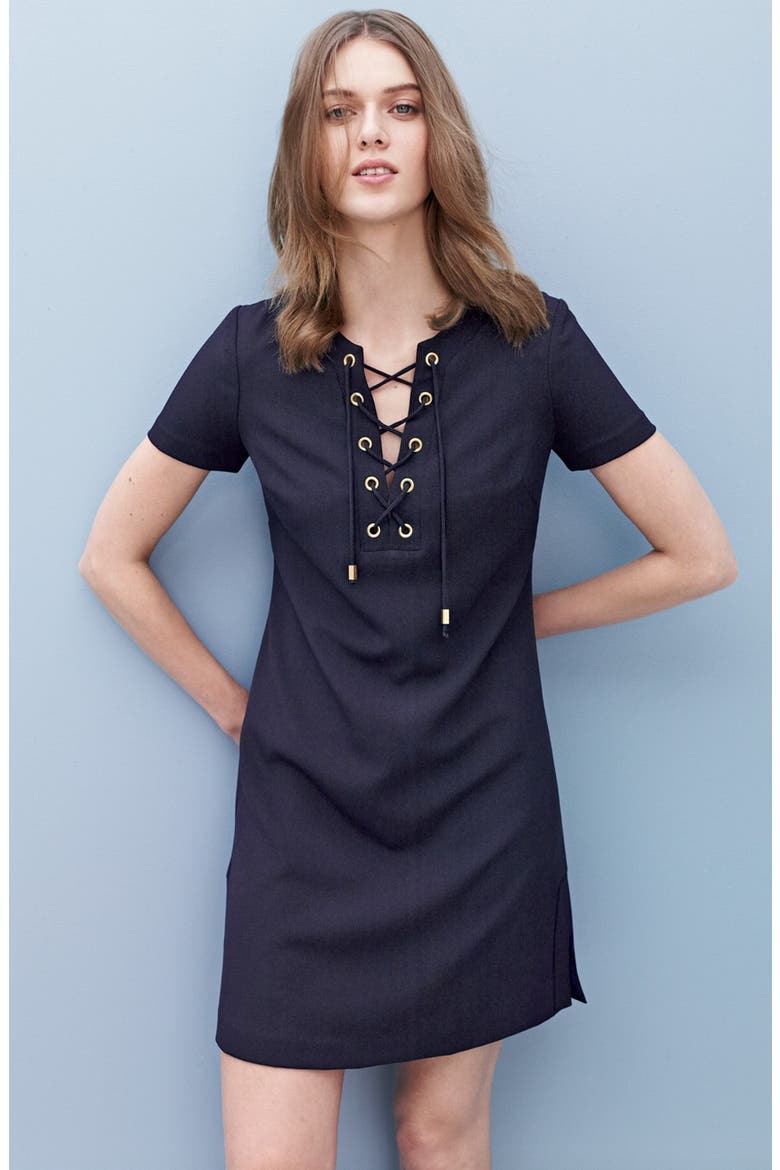 Front Lace Shift Dress, Alternate, color, NAVY