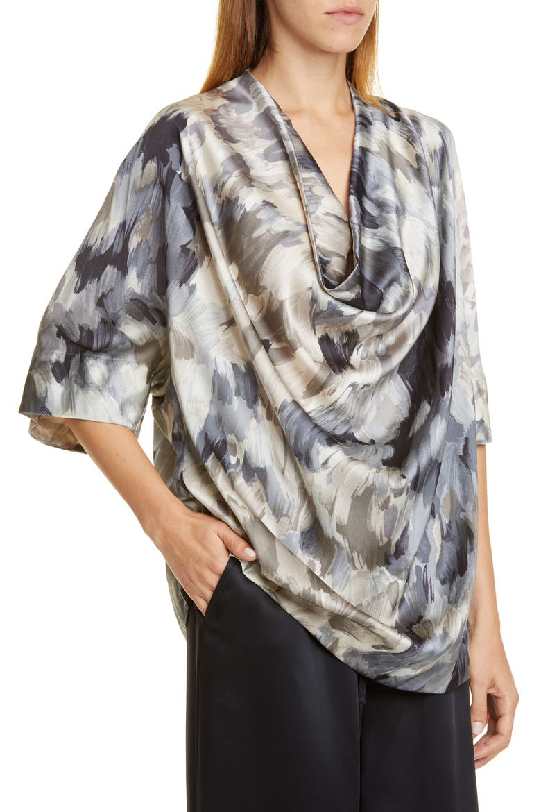 Cowl Neck Silk Blouse, Alternate, color, GREY