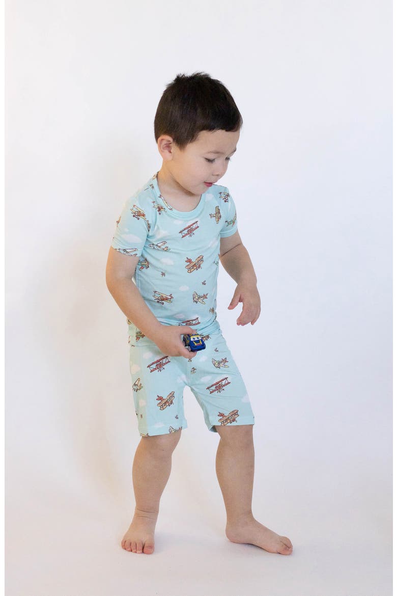 Vintage Airplanes Kids 2-Piece Short Sleeve & Shorts Pajama Set, Alternate, color, AIRPLANES