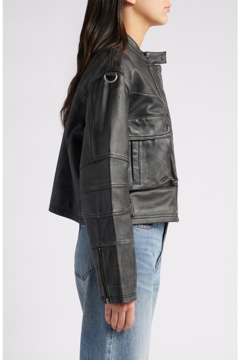 Adrienne Leather Bomber Jacket, Alternate, color, BLACK