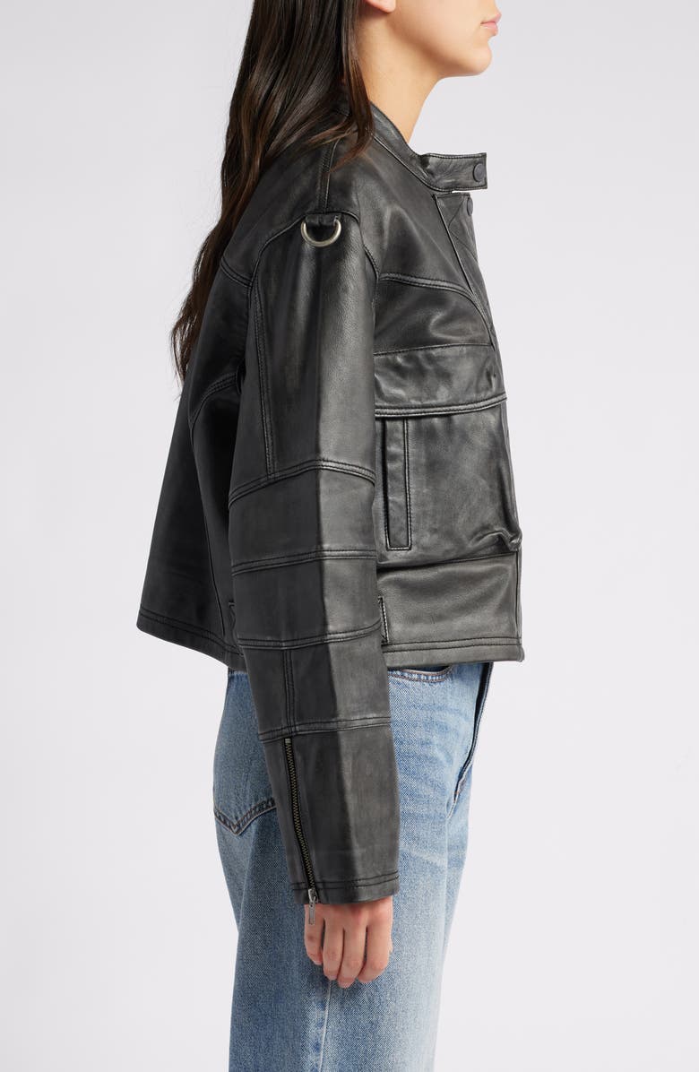 Free People Adrienne Leather Bomber Jacket, Alternate, color, Black