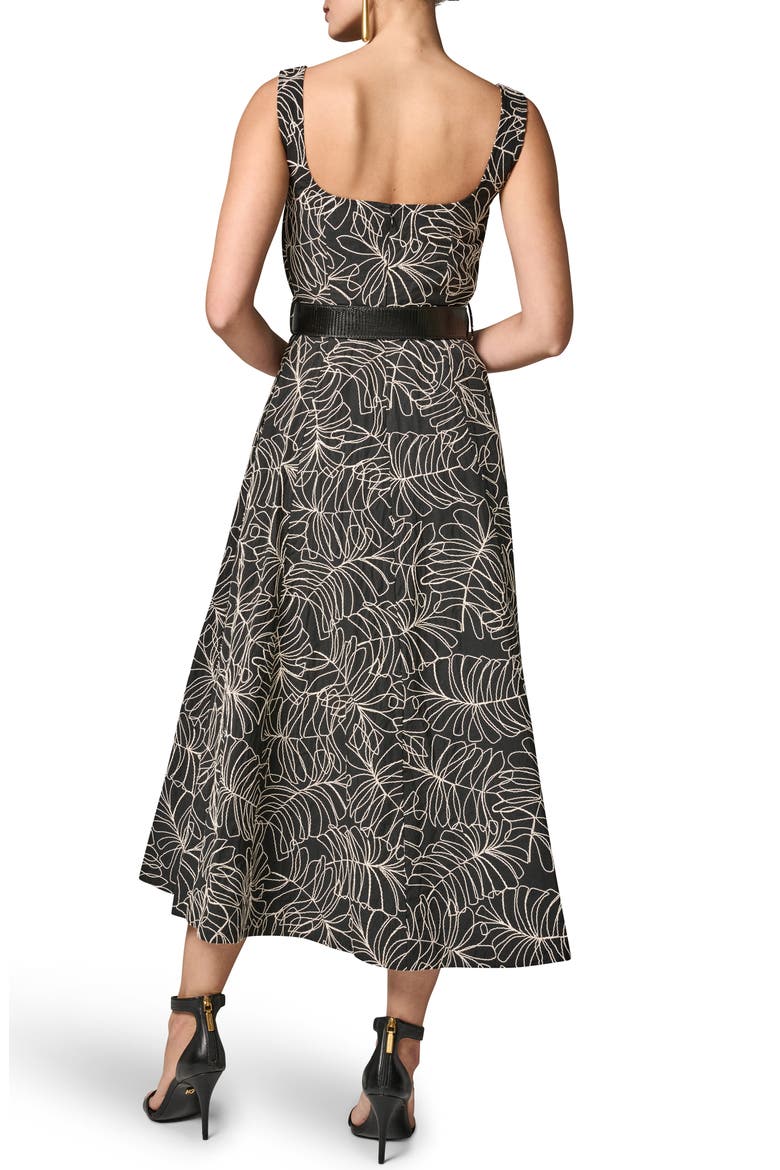 Leaf Embroidery Sleeveless A-Line Dress, Alternate, color, BLACK/ LIGHT CANVAS