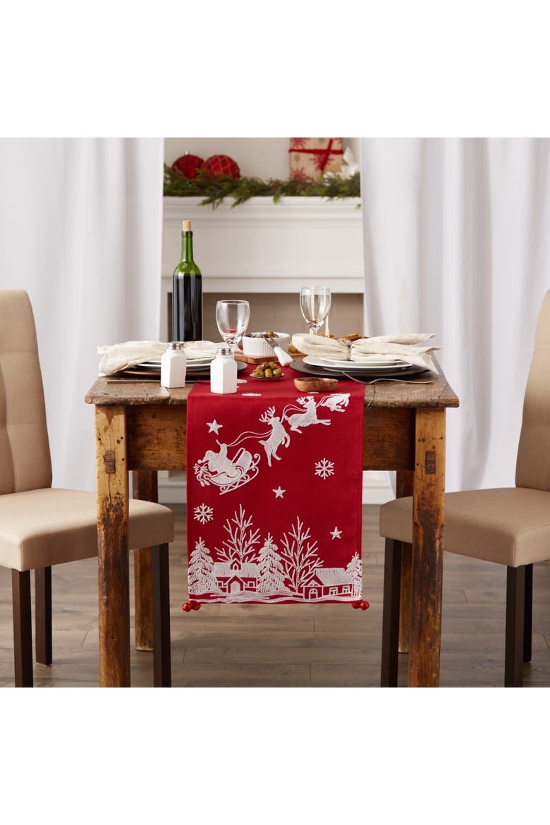 Santa's Sleigh Embroidered Table Runner, Alternate, color, Santa's Sleigh