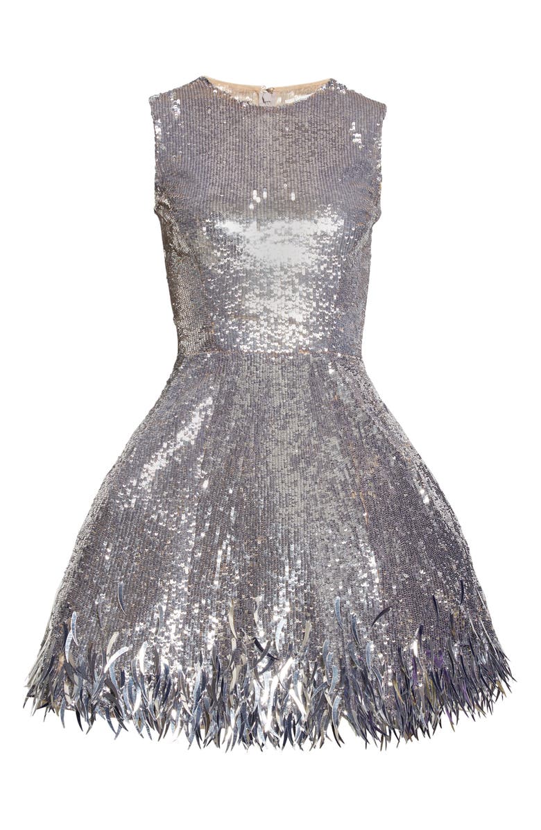 Oscar de la Renta Sequin & Fringe Skater Dress, Alternate, color,