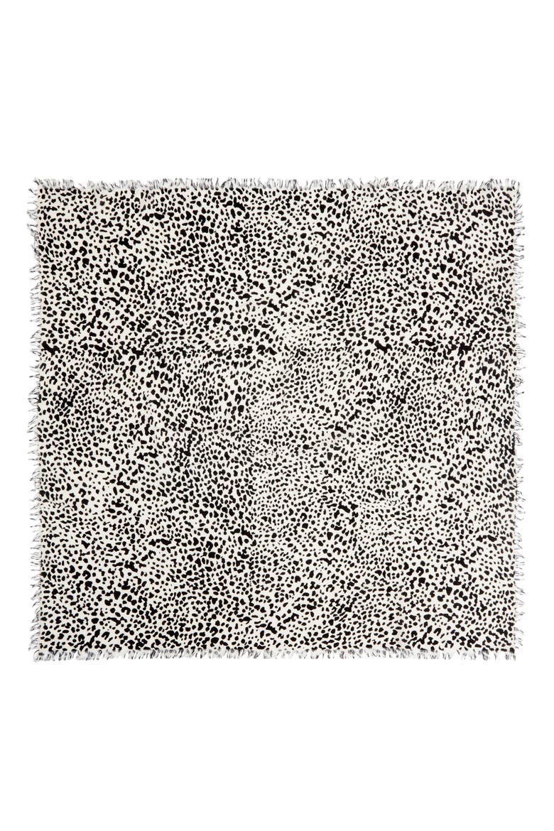 Alecia Print Fringed Wool & Cashmere Scarf, Alternate, color, CHALK/ BLACK/ SILVER