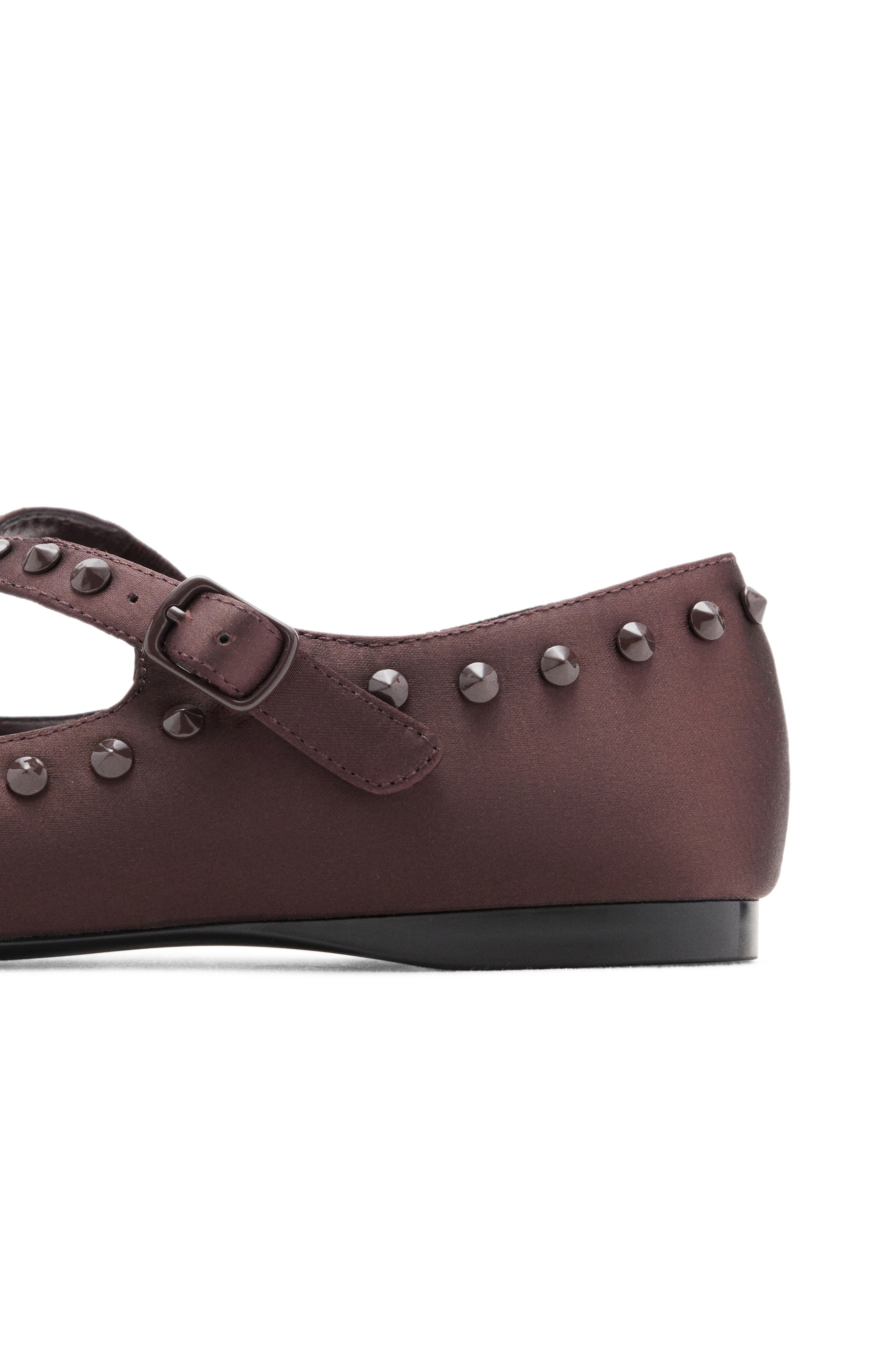 Studded Satin Mary Jane Flat, Alternate, color, CHOCOLATE