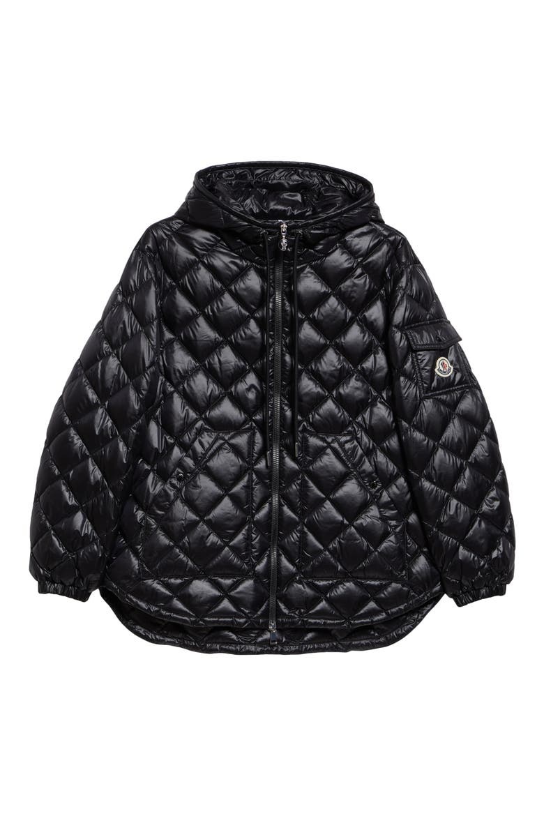 Quilted Hooded Down Jacket, Alternate, color, BLACK