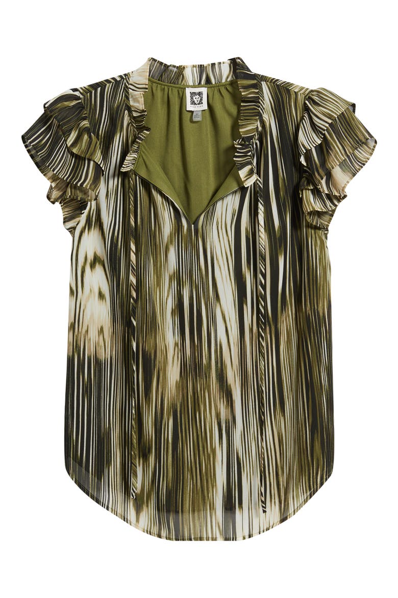 Ruffle Sleeve Tie Neck Top, Alternate, color, BAY LEAF MULTI