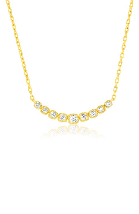 Square Cubic Zirconia Curved Bar Frontal Necklace