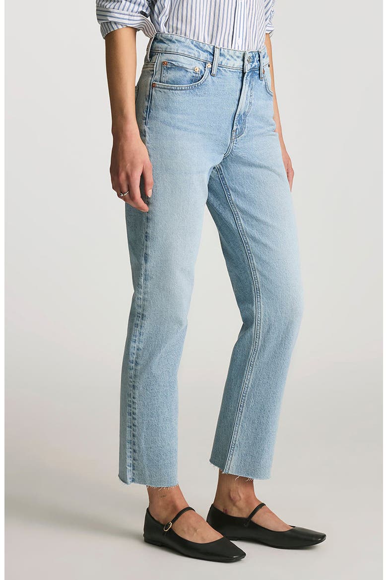 New York Raw Hem High Waist Ankle Straight Leg Jeans, Alternate, color, LIGHT BRUSHED CLASSIC BLUE
