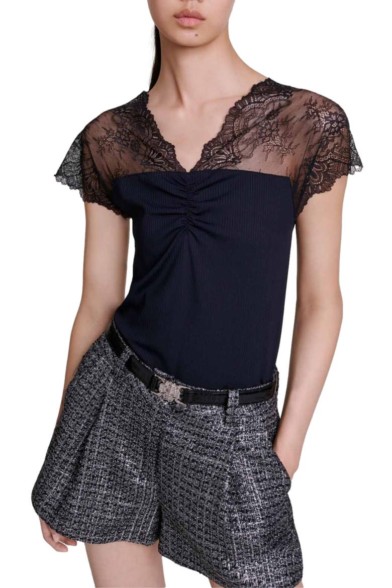 Jersey top with lace trim, Alternate, color, BLACK