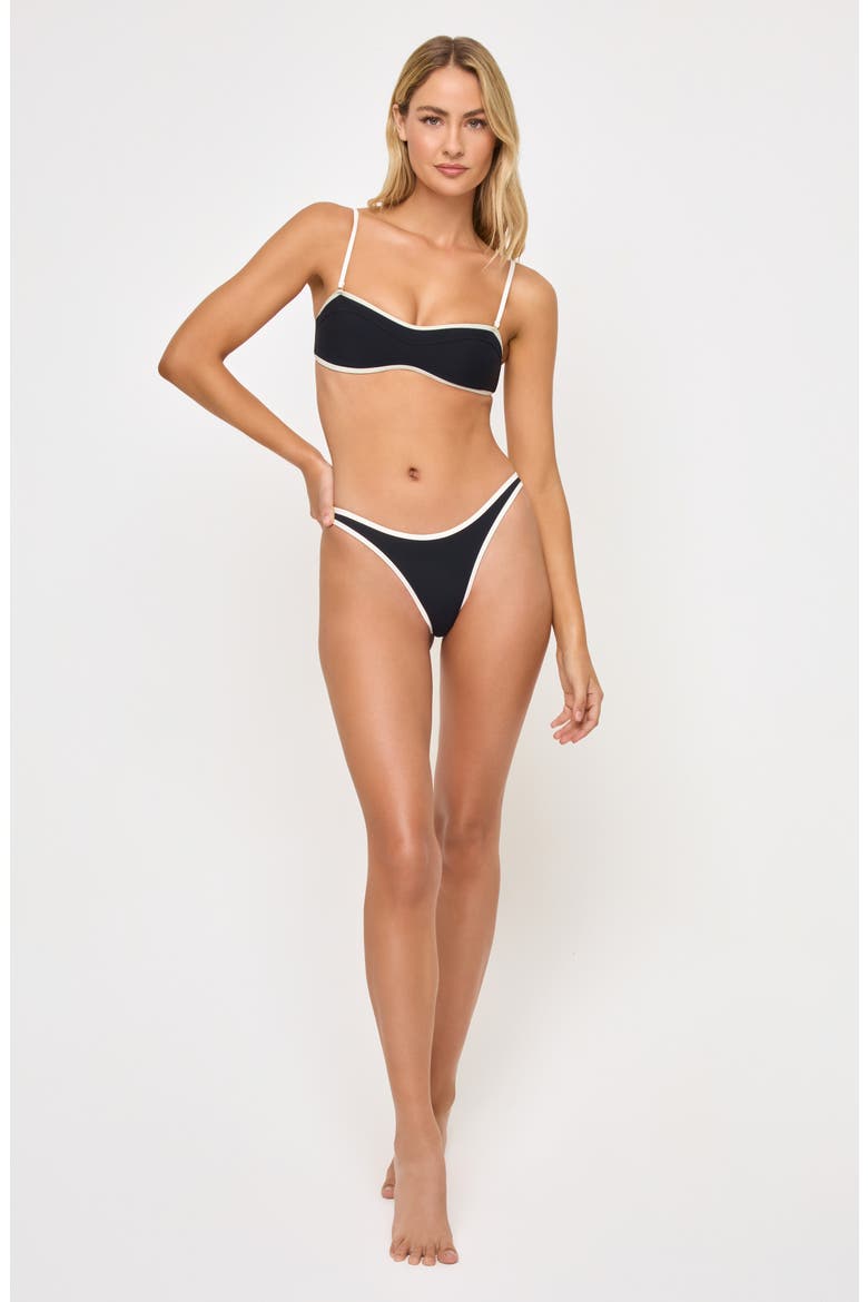 Selena Rib Bikini Top, Alternate, color, BLACK/ CREAM