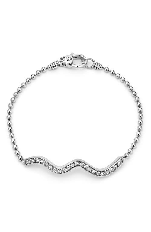 Lagos Sterling Silver Caviar Spark Diamond Wavy Bead Link Bracelet In Silver
