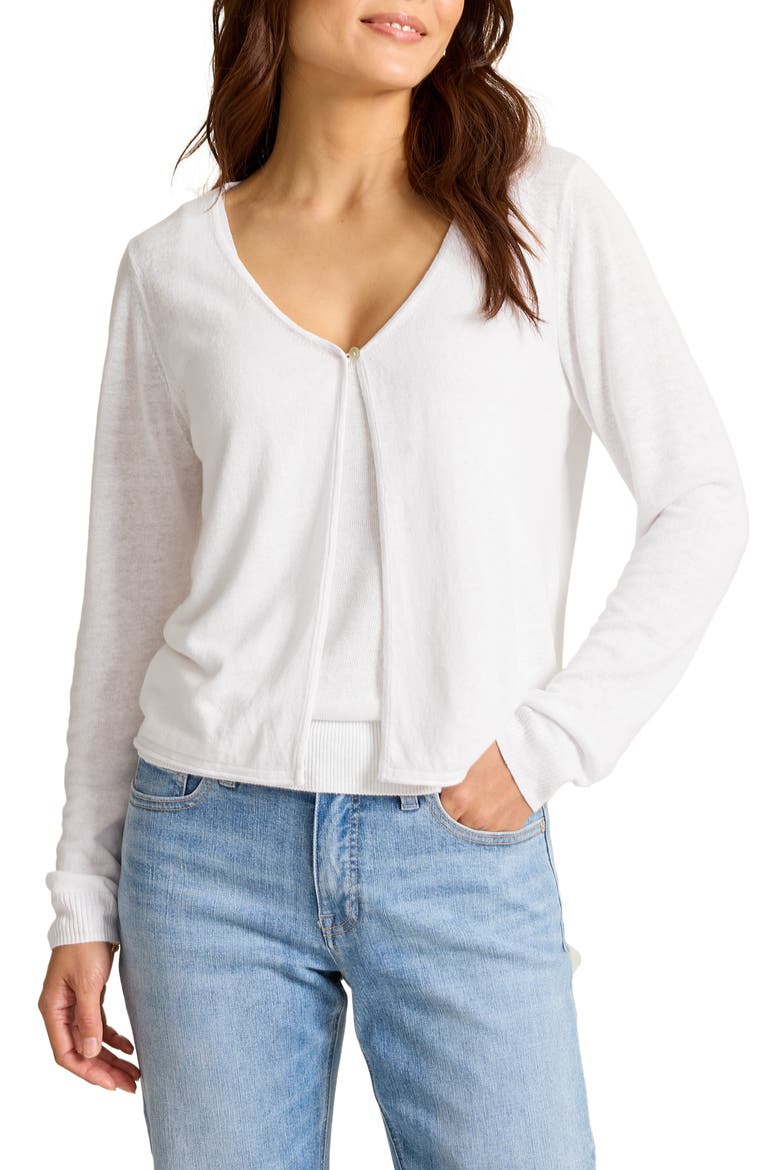 Adeline Linen Blend Jersey Cardigan, Main, color, WHITE