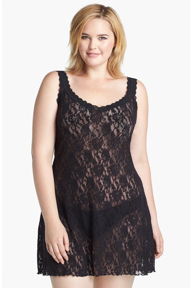 Stretch Lace Chemise, Main, color, BLACK