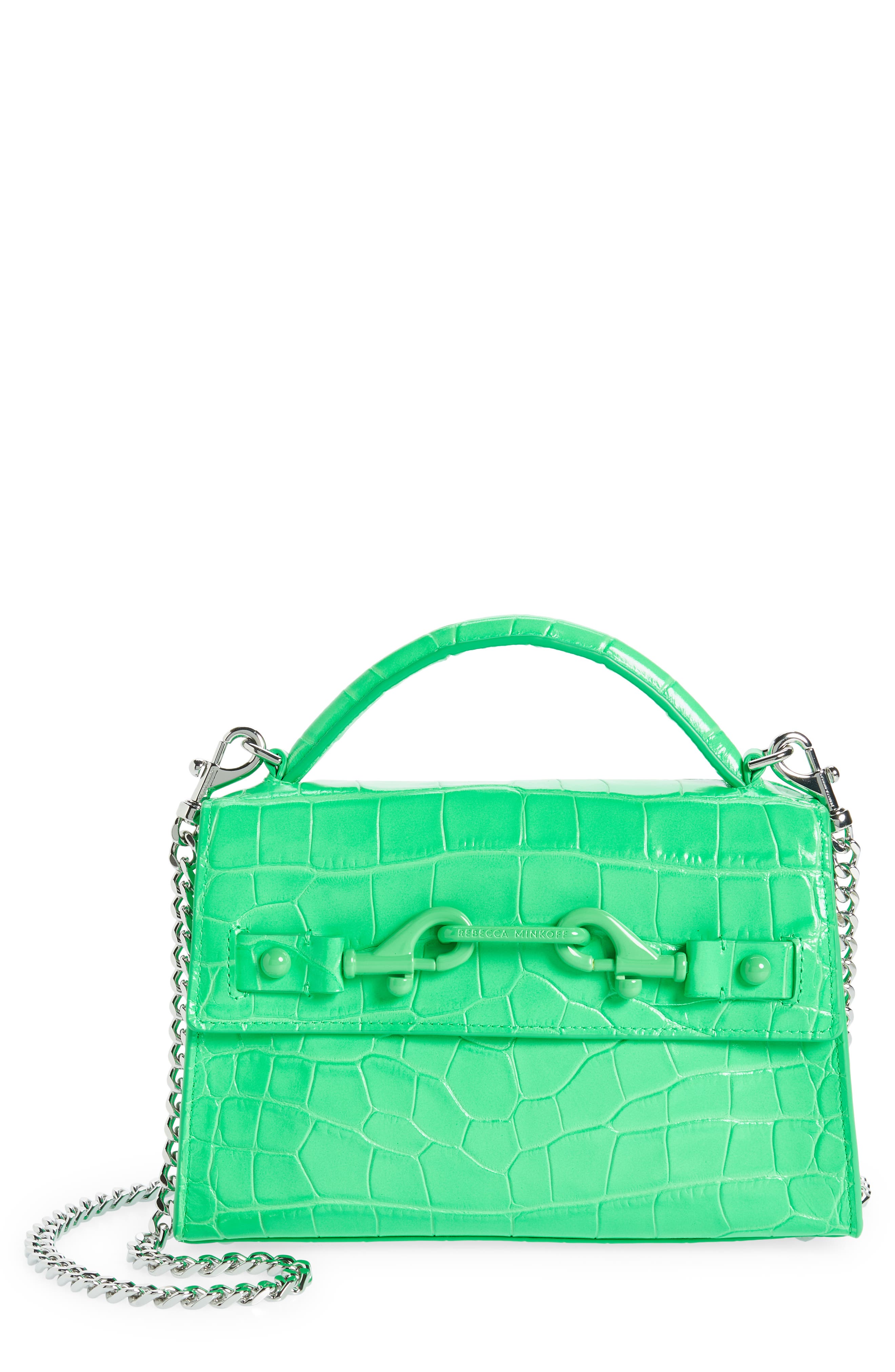 Rebecca Minkoff Lou Top Handle Croc Embossed Leather Crossbody Bag, Main, color, 