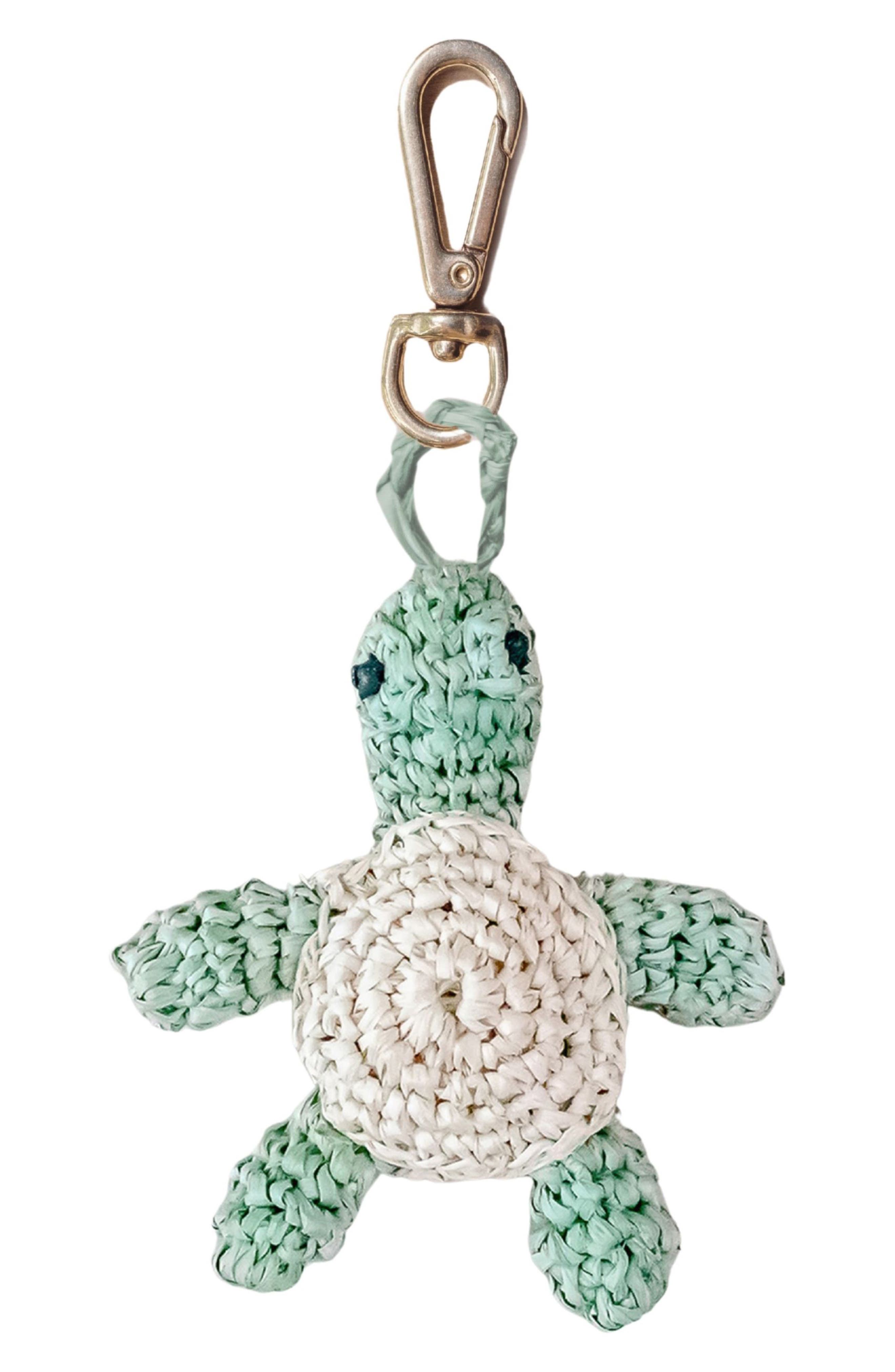LIKHA Turtle Raffia Bag Charm, Main, color, Green