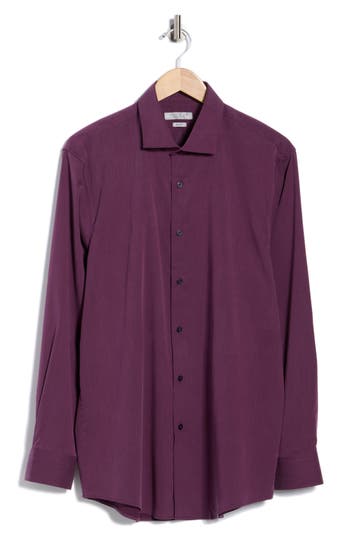 Perry Ellis Melange Slim Fit Solid Shirt In Burgundy