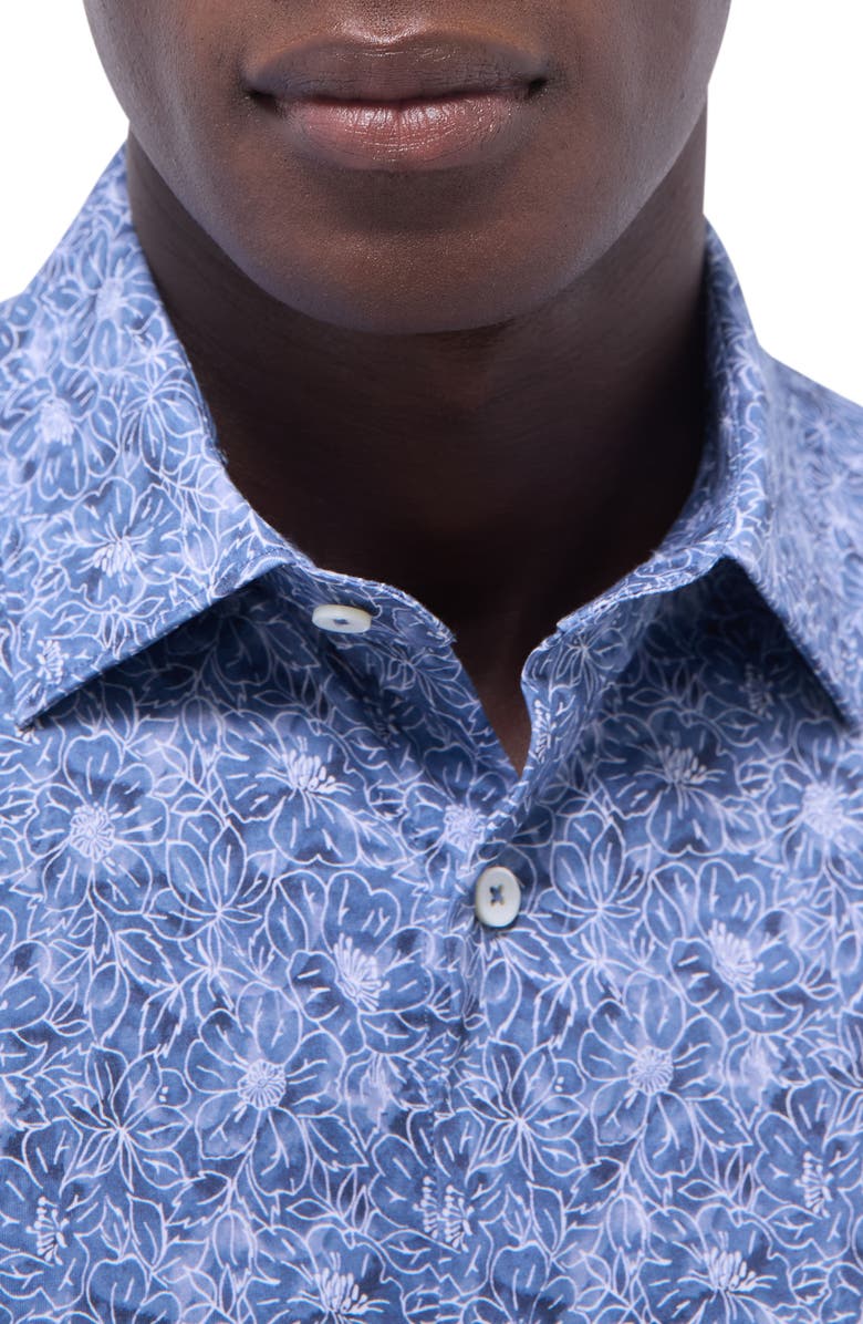 Bugatchi Miles OoohCotton<sup>®</sup> Floral Short Sleeve Button-Up Shirt, Alternate, color, Steel