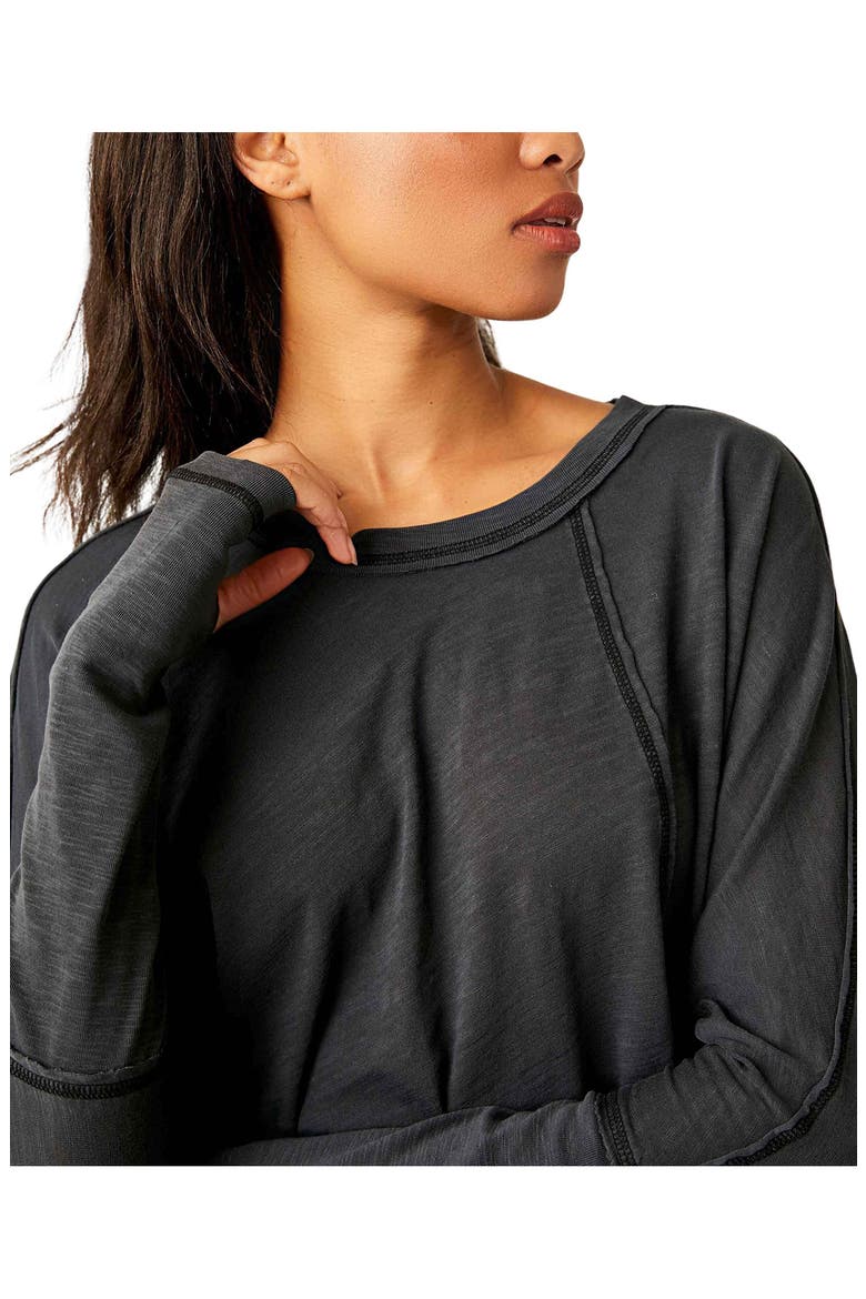 Ten Laps Asymmetric Long Sleeve Cotton Top, Alternate, color, BLACK