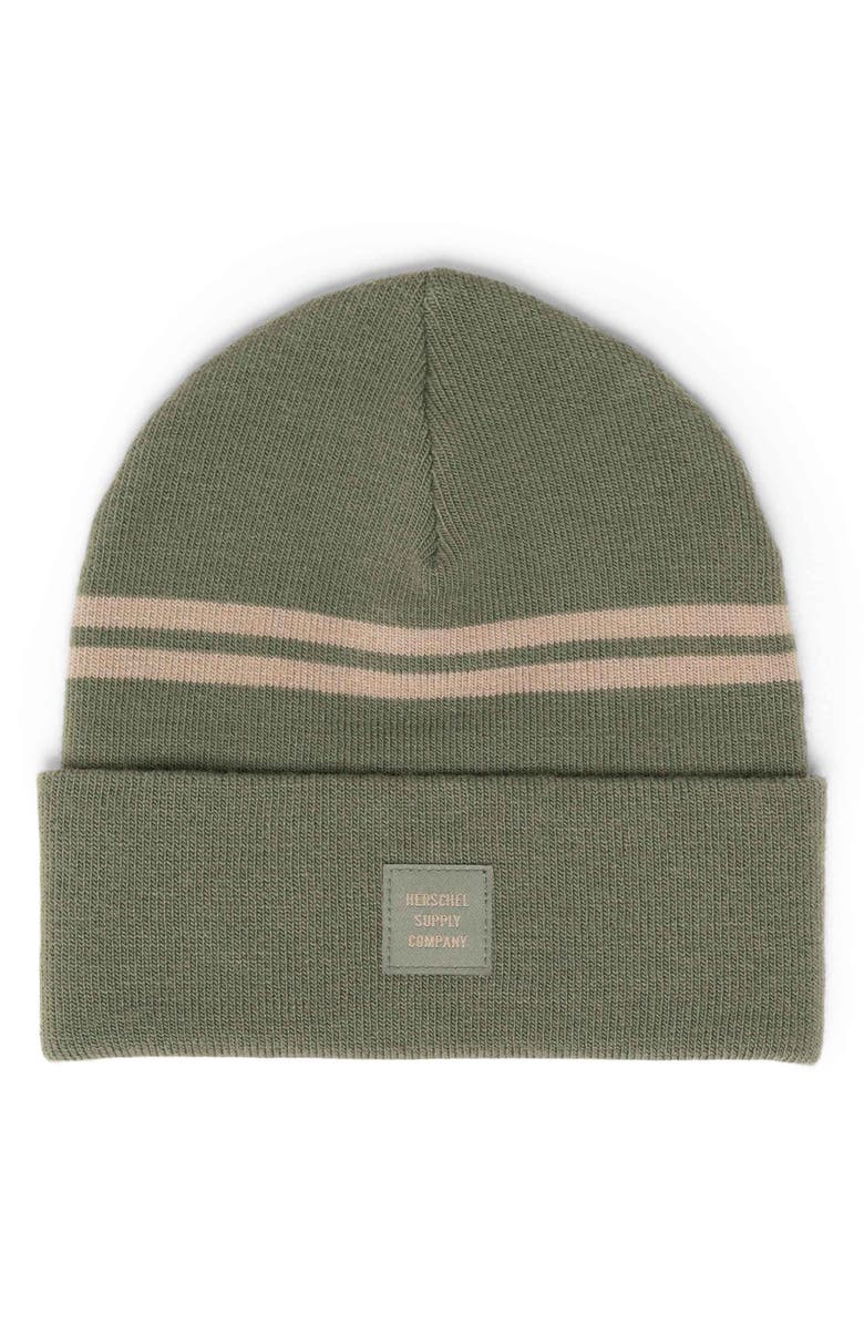 Herschel Supply Co. Abbott Stripe Beanie, Main, color, Beetle/ Timberwolf