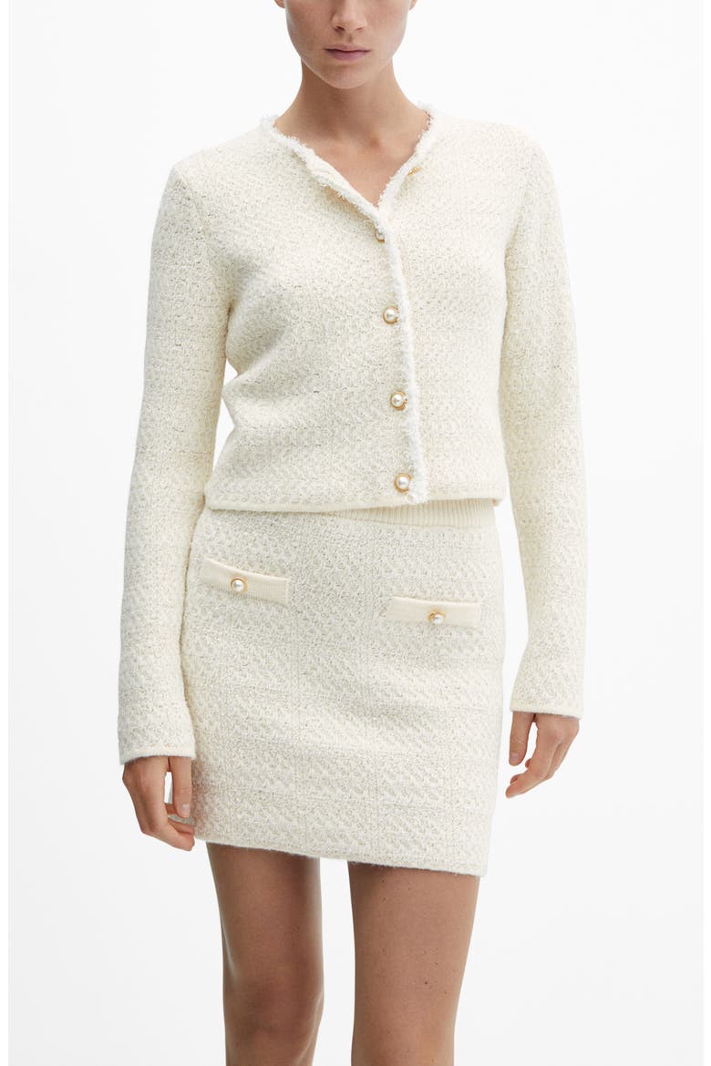 Imitation Pearl Tweed Knit Miniskirt, Alternate, color, OFF WHITE