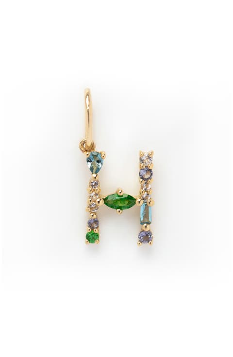 Solid 9K Gold & Semiprecious Stone Initial Charm