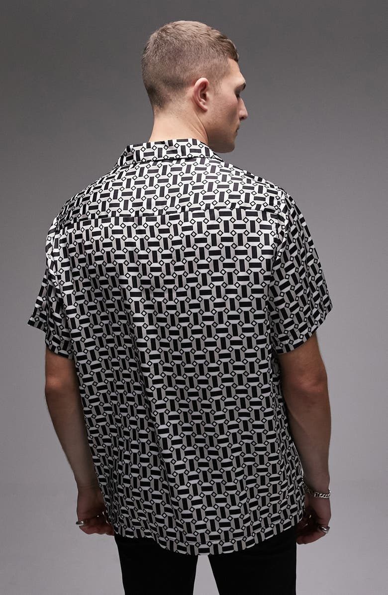 Topman Geometric Print Short Sleeve Satin Camp Shirt, Alternate, color, 