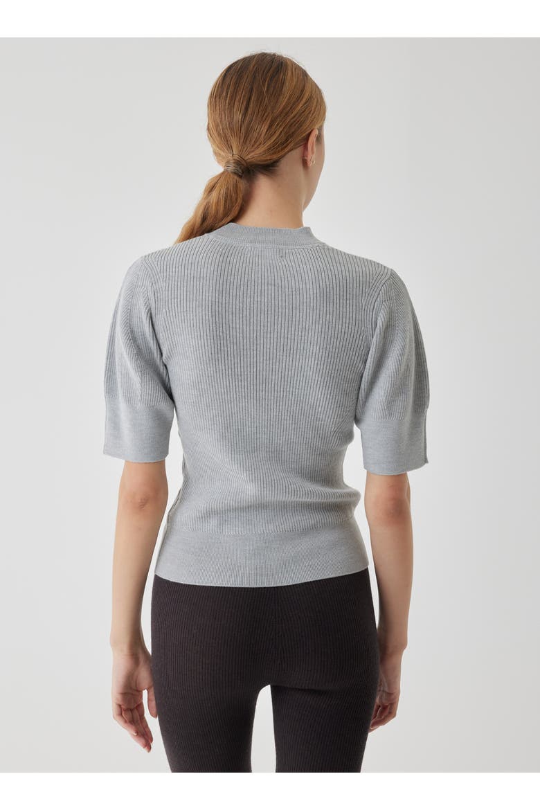 Compact Merino Mini Rib Short Sleeve Crewneck, Alternate, color, GRIS CHINE CLAIR