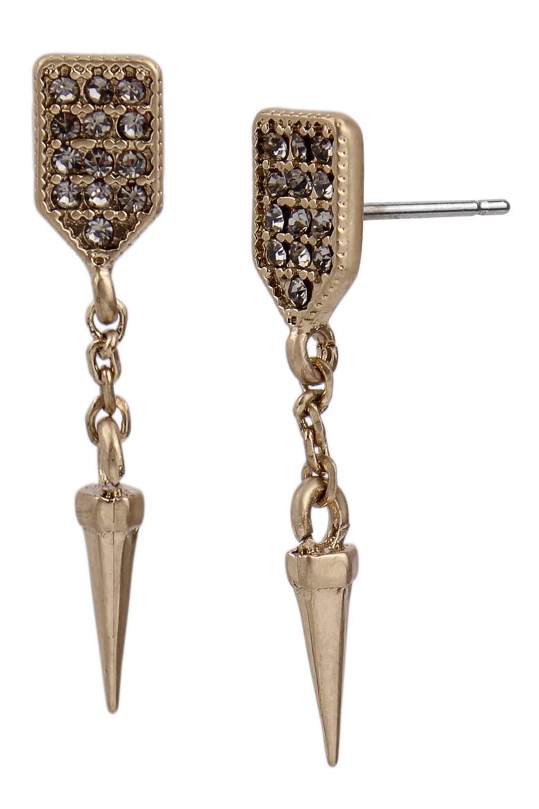 Pavé Spike Stud Earrings, Main, color, BLACK DIAMOND/ WARM BRASS