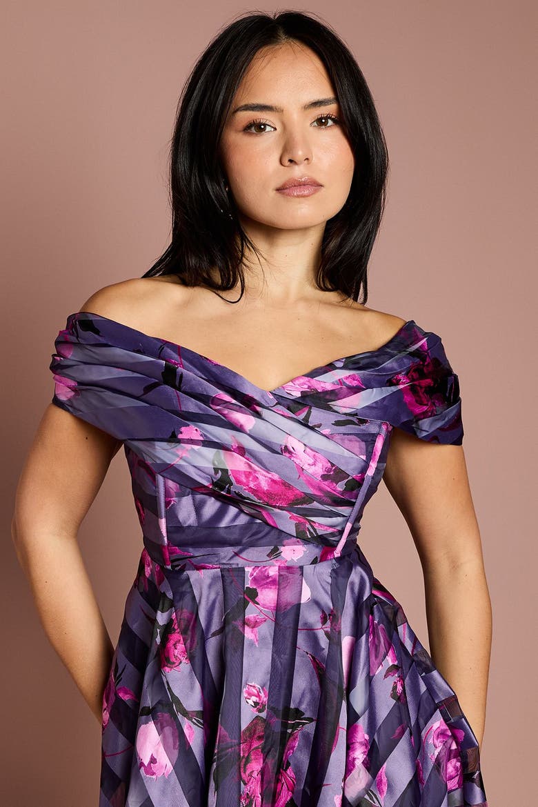 Petite Stripe Organza Midi Dress, Alternate, color, Purple