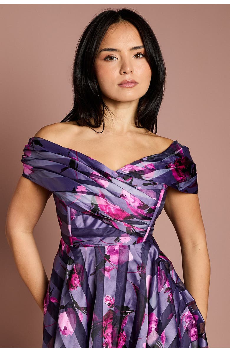 Coast Petite Stripe Organza Midi Dress, Alternate, color, Purple