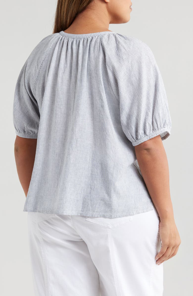 Caslon<sup>®</sup> Stripe Linen Blend Puff Sleeve Top, Alternate, color, Blue Vintage Leah Stripe