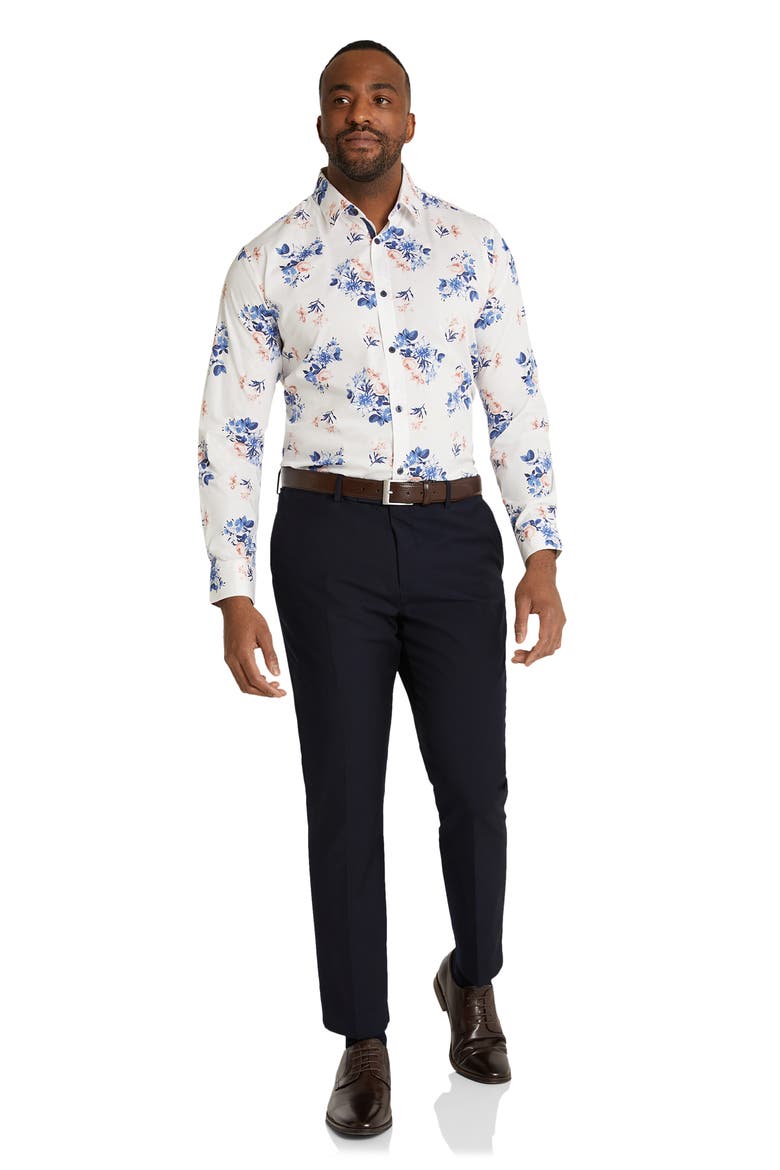William Regular Fit Floral Stretch Cotton Button-Up Shirt , Alternate, color, WHITE/ PINK/ BLUE
