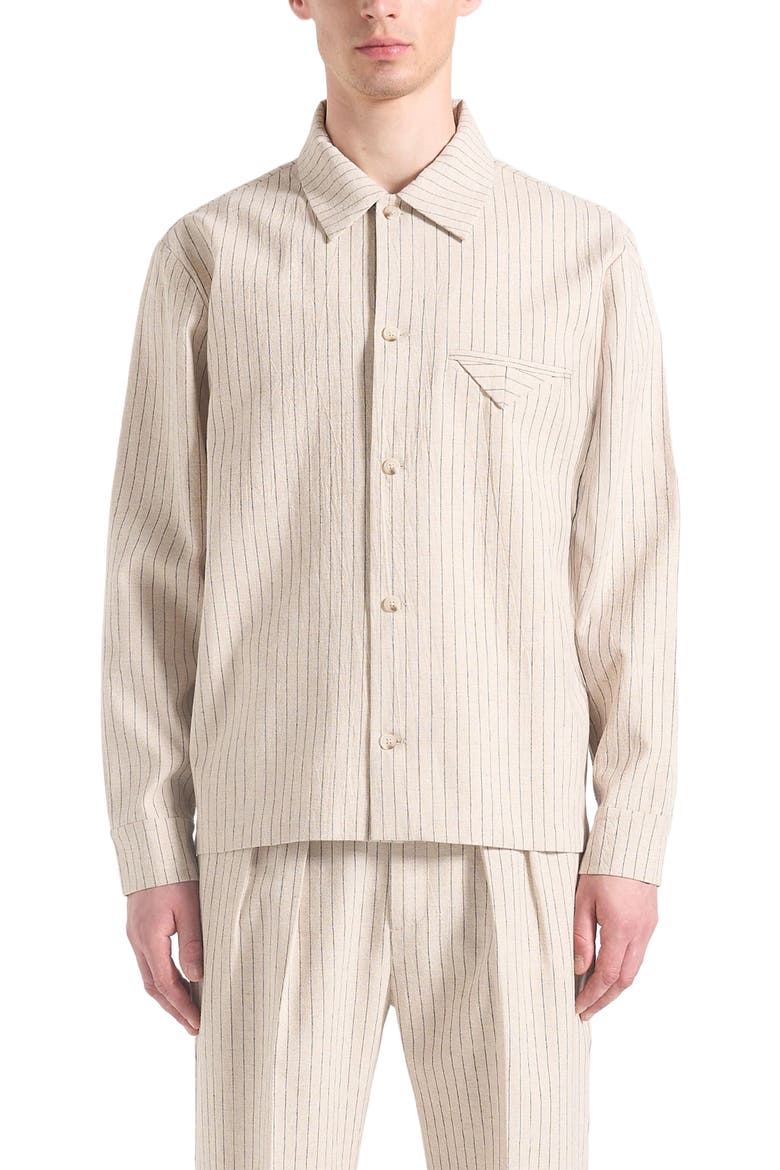Leo Pinstripe Overshirt, Alternate, color, Beige