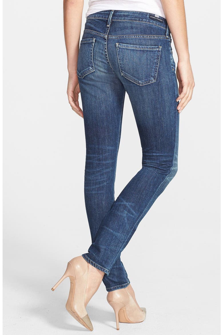 'Racer' Whiskered Skinny Jeans, Alternate, color, PATINA