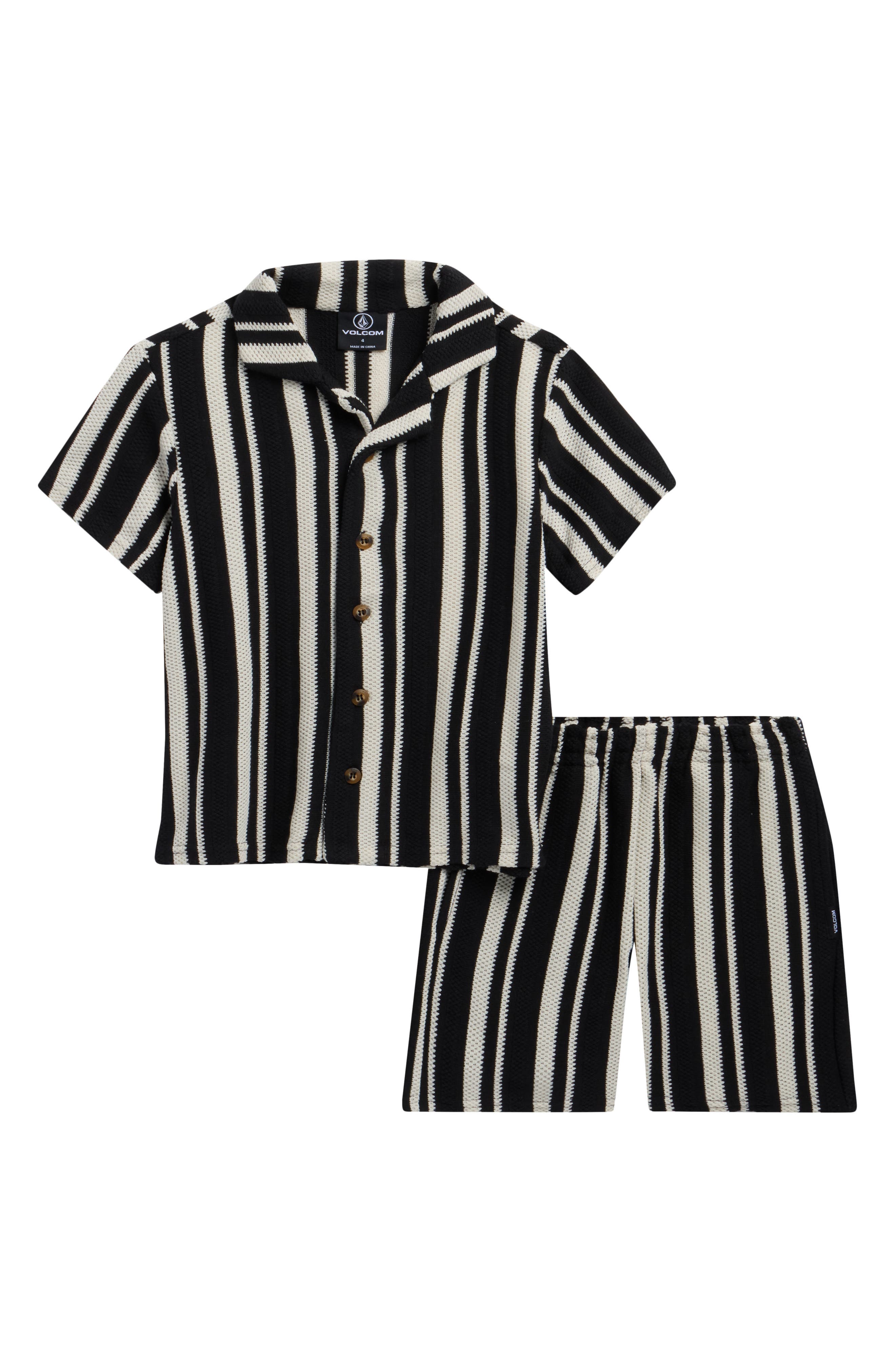 Volcom Kids' Cabana Stripe Button-Up Shirt & Shorts Set