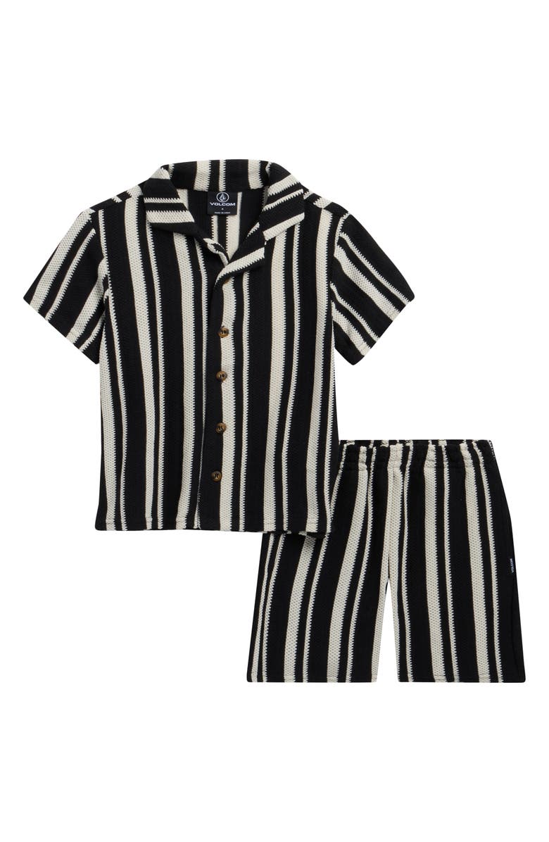 Volcom Kids' Cabana Stripe Button-Up Shirt & Shorts Set, Main, color, Black